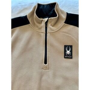 Spyder Mens Quarter Zip Waffle Knit Fleece Pullover Tan Black SPFGD083 Size M